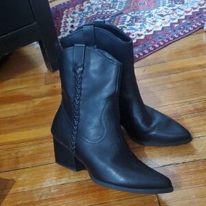 Black Faux Leather Women's Boots